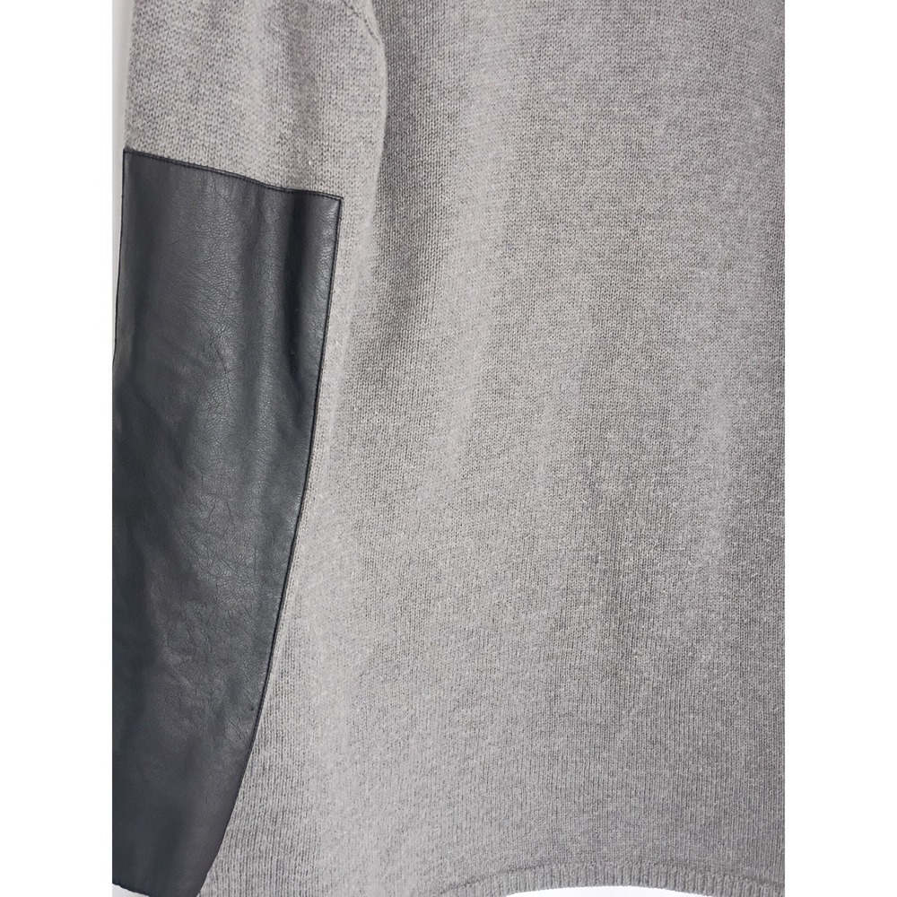 BCBGMAXAZRIA Gray Open Front Cardigan Faux Leather Sleeve Knit Sweater Fits S/M - Picture 9 of 10
